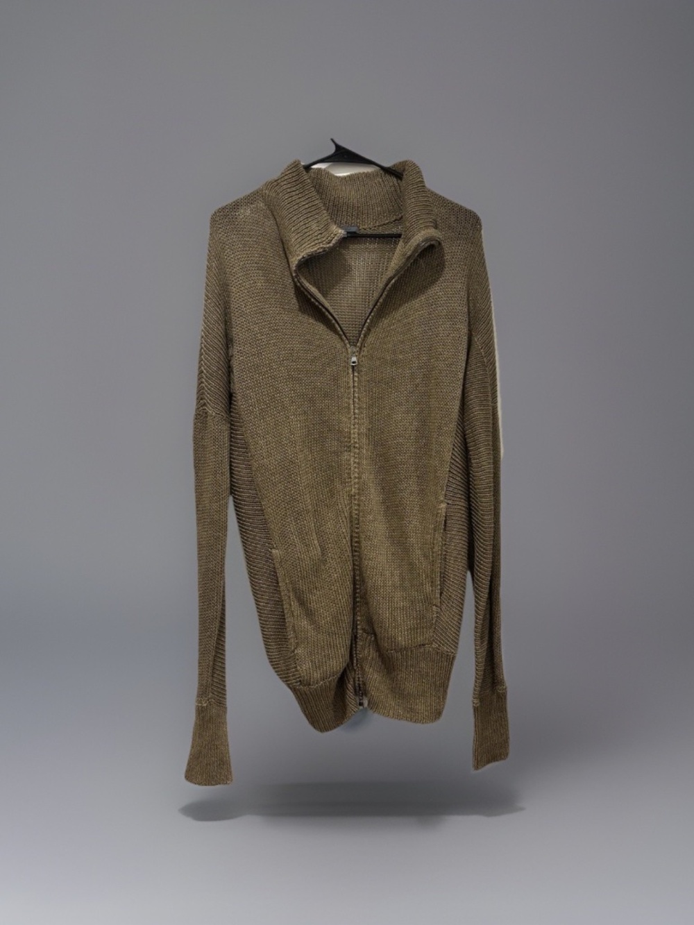 JOHN VARVATOS | Brown Cable Knit Mock Neck Double Zip Sweater Medium